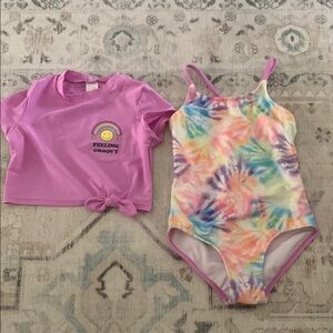 Purple T-Shirt and Tie-Dye Swimsuit Set